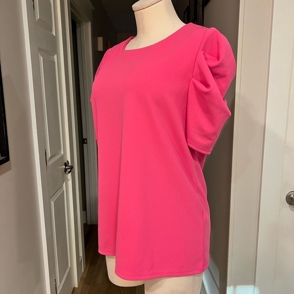 BANANA REPUBLIC puffed shoulders short sleeve bright pink blouse - Picture 12 of 13